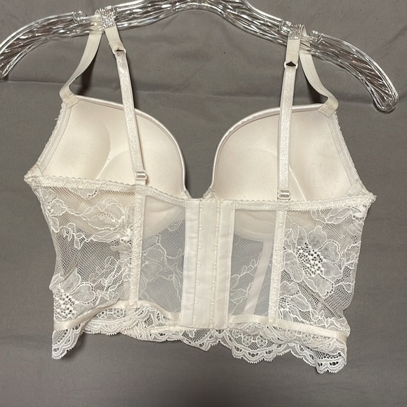 Victoria Secret Corset Bra, White Lace, Rhinestone Straps, Size 34C. - Picture 2 of 2